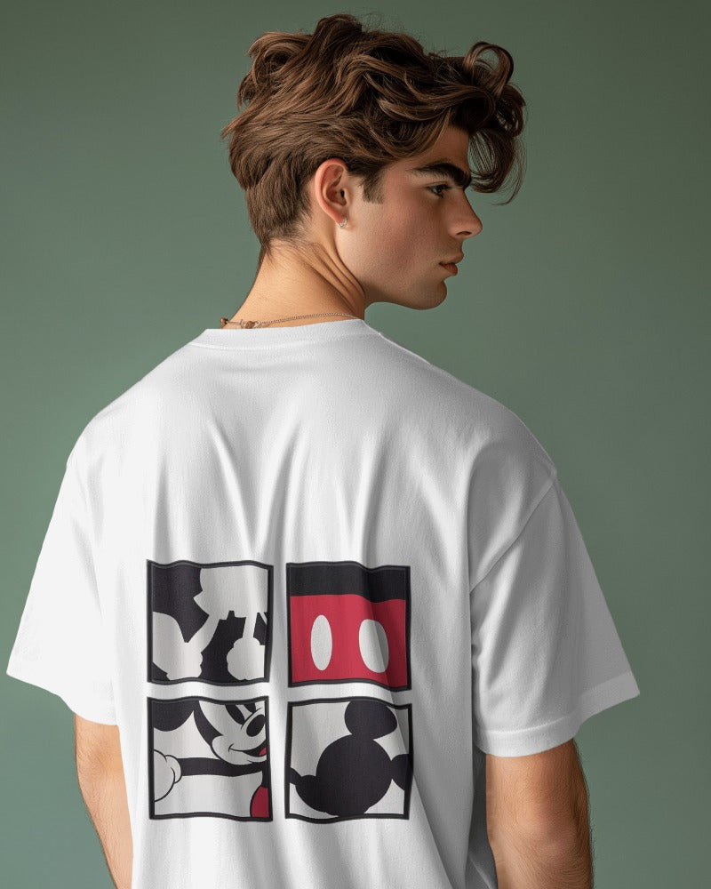 White oversized t-shirt from Nitorious Atelier featuring a playful Mickey Mouse graphic. Crafted from premium cotton, this t-shirt offers a comfortable and nostalgic style for Disney fans.