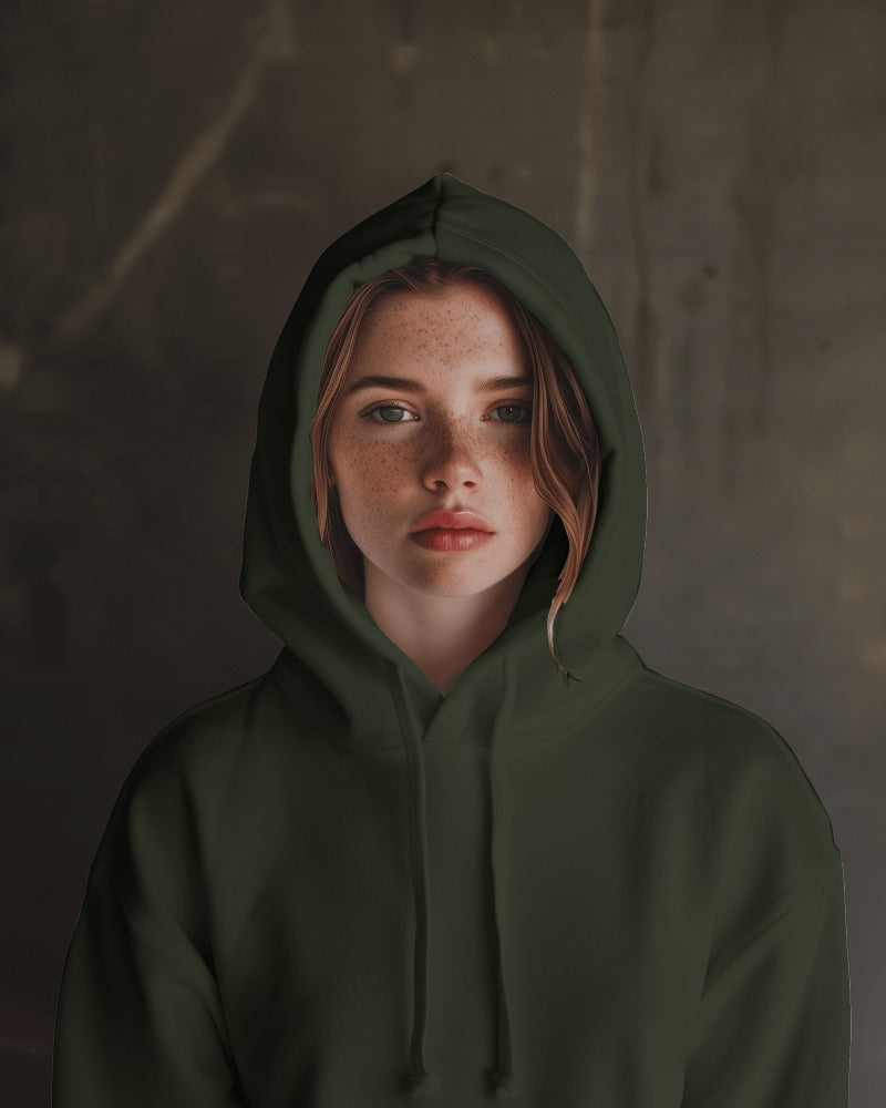 Nitorious Atelier olive Luxe hoodie crafted from premium cotton fleece, featuring a rich green hue and a soft, comfortable fit. This hoodie combines style and warmth, making it an ideal choice for everyday wear.