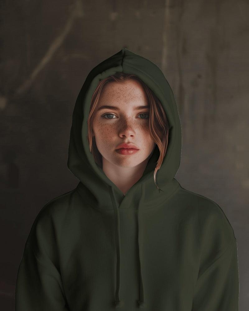 Nitorious Atelier olive Luxe hoodie crafted from premium cotton fleece, featuring a rich green hue and a soft, comfortable fit. This hoodie combines style and warmth, making it an ideal choice for everyday wear.