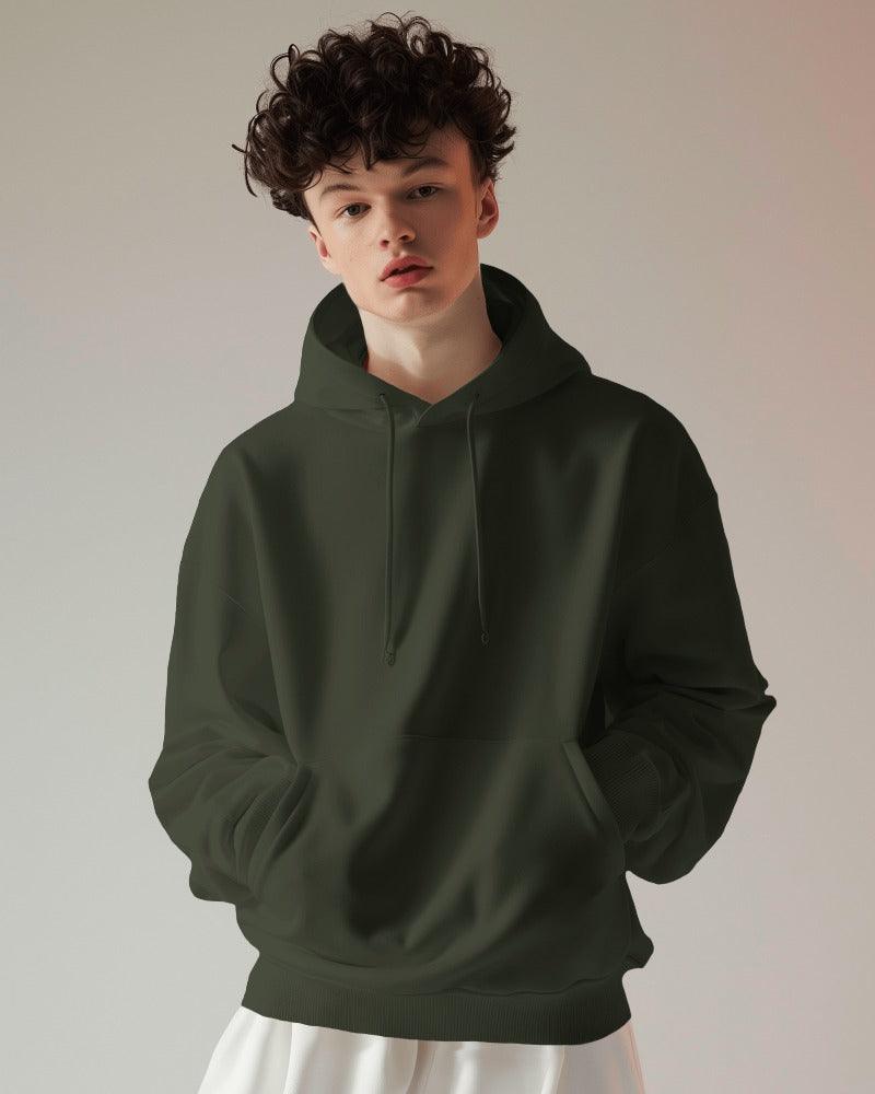 Nitorious Atelier olive Luxe hoodie crafted from premium cotton fleece, featuring a rich green hue and a soft, comfortable fit. This hoodie combines style and warmth, making it an ideal choice for everyday wear.
