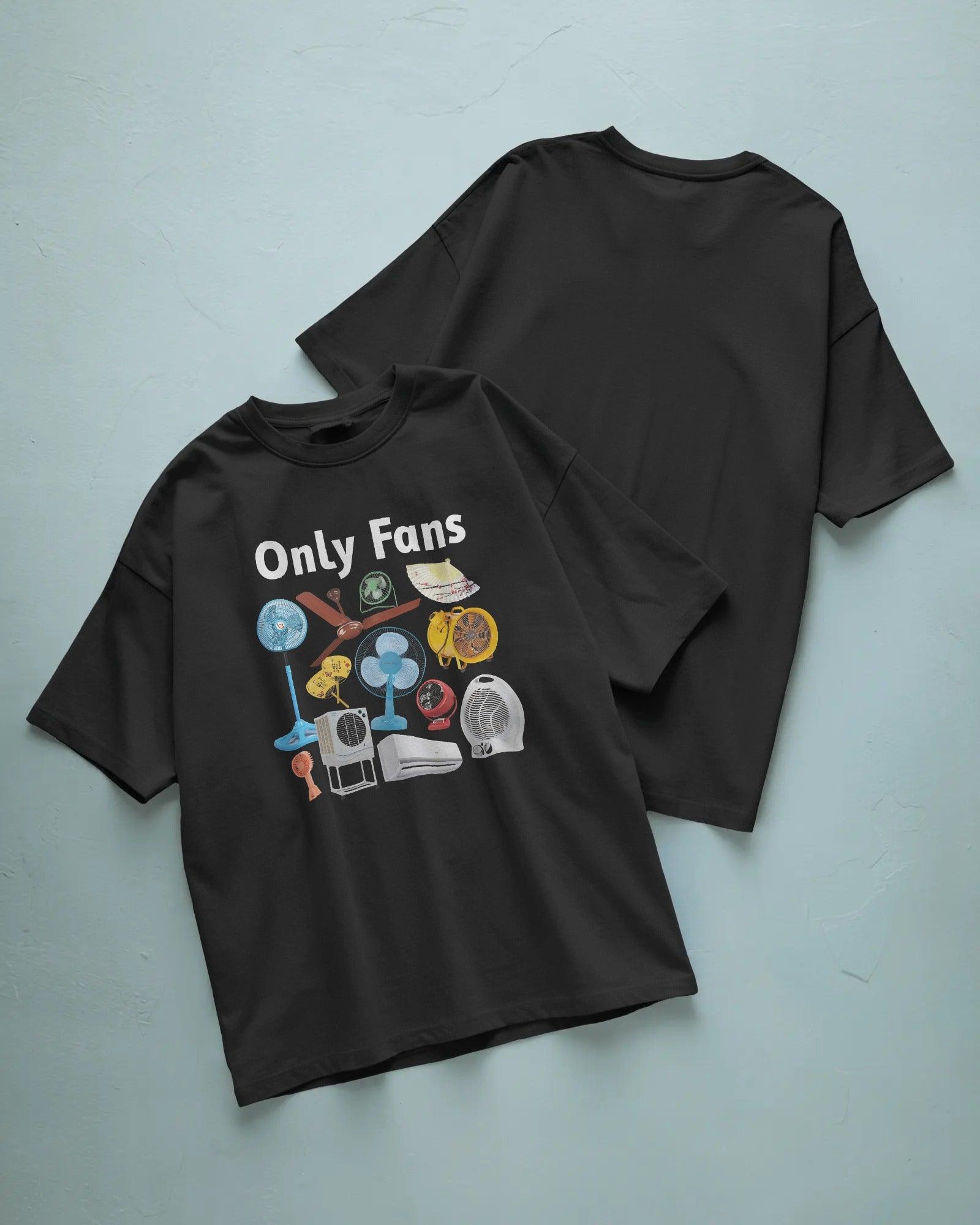Black oversized "Only Fans" t-shirt from Nitorious Atelier, featuring bold white typography on premium cotton. Designed for comfort and statement streetwear style.