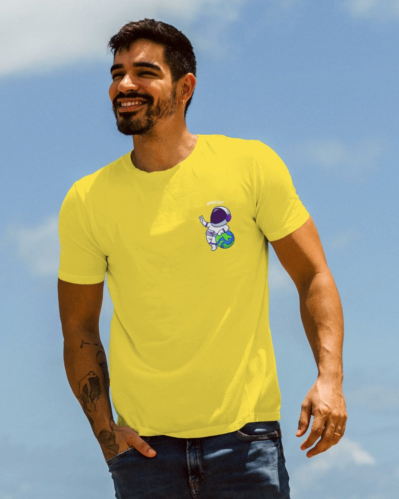 Peace yellow regular fit t-shirt from Nitorious Atelier. Featuring a serene peace symbol graphic, this t-shirt is crafted from premium cotton for a comfortable and durable wear. Perfect for spreading positive vibes in a stylish way