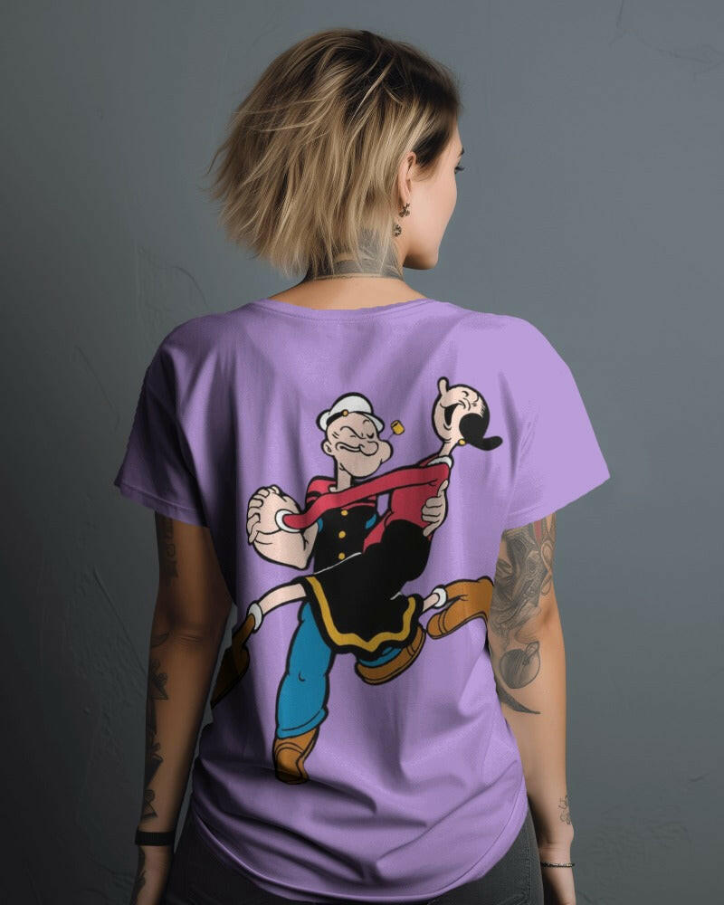 A fun and nostalgic t-shirt featuring a vibrant graphic of Popeye the Sailor. Crafted from premium cotton fabric, this oversized fit t-shirt provides exceptional comfort and a touch of retro style, perfect for casual wear and fans of classic cartoons.