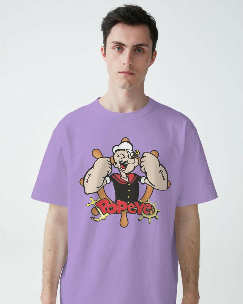 A fun and nostalgic t-shirt featuring a vibrant graphic of Popeye the Sailor. Crafted from premium cotton fabric, this oversized fit t-shirt provides exceptional comfort and a touch of retro style, perfect for casual wear and fans of classic cartoons.