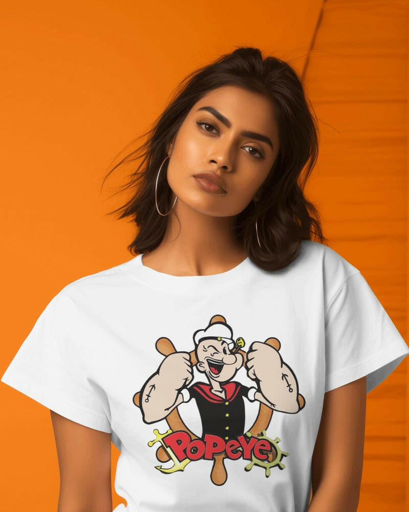 A fun and nostalgic t-shirt featuring a vibrant graphic of Popeye the Sailor. Crafted from premium cotton fabric, this oversized fit t-shirt provides exceptional comfort and a touch of retro style, perfect for casual wear and fans of classic cartoons.