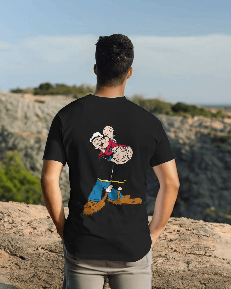 Popeye printed regular t-shirt in black from Nitorious Atelier featuring a classic and playful graphic of Popeye the Sailor. Made from premium cotton, this t-shirt offers comfort and a nostalgic vibe.