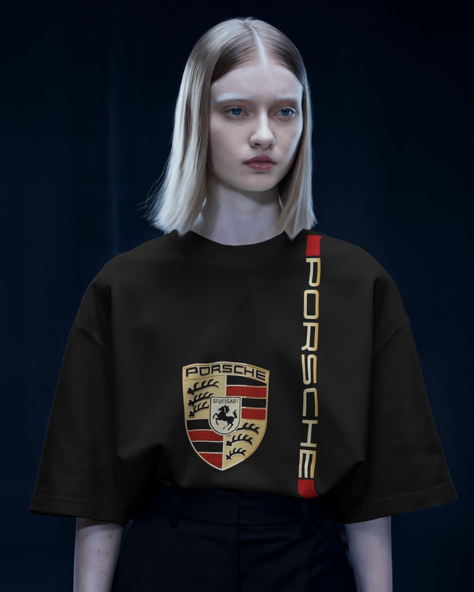 Porsche Graphic Printed Oversized Black Tshirt