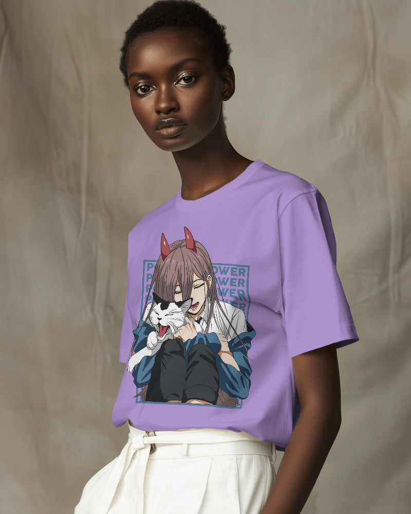 Lavender oversized t-shirt from Nitorious Atelier featuring a bold power print. Crafted from premium cotton, this stylish and comfortable piece is perfect for making a statement.