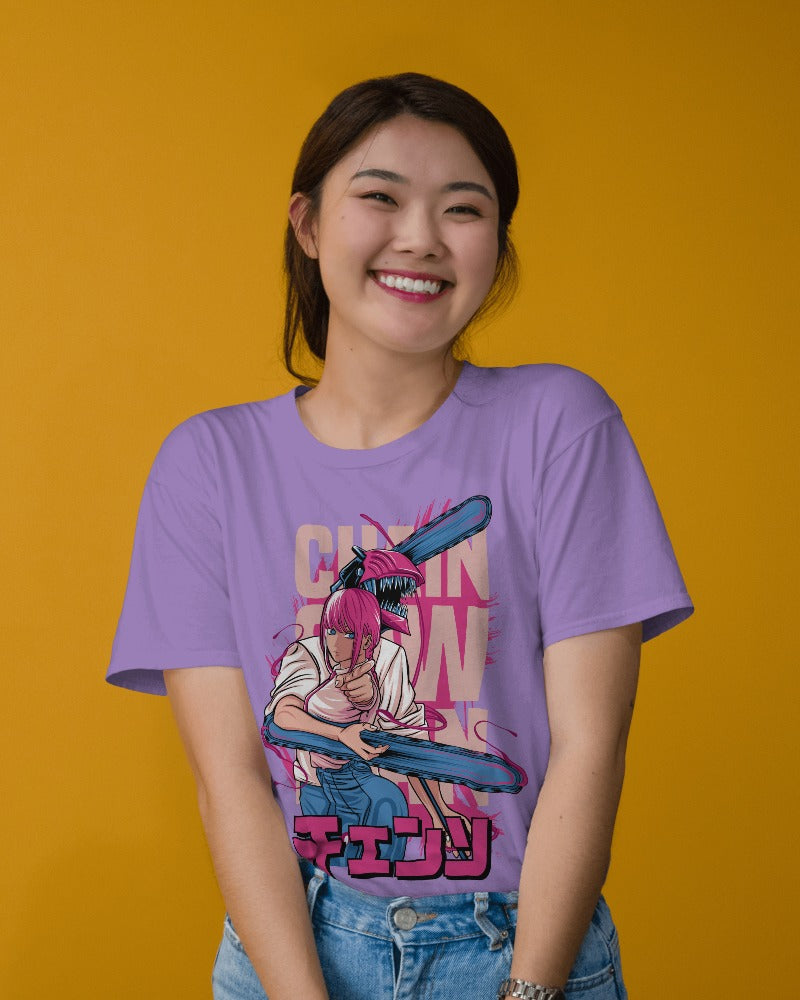 Lavender oversized t-shirt from Nitorious Atelier featuring a striking Raksas print. Made from premium cotton, this trendy piece combines comfort with a bold, unique design.