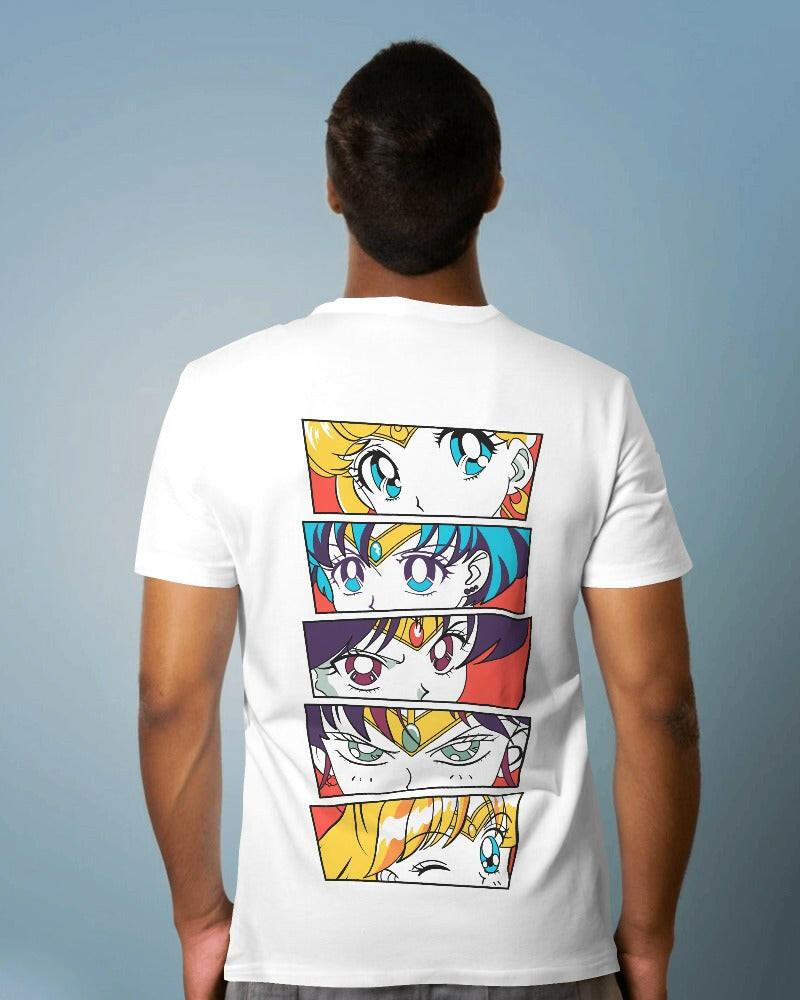 Sailor Senshi t-shirt from Nitorious Atelier featuring a bold, vibrant graphic inspired by classic anime. Made with premium cotton, this t-shirt offers a comfortable fit and eye-catching design perfect for anime fans.