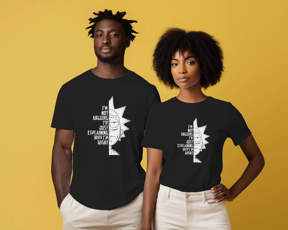 Black regular fit t-shirt from Nitorious Atelier featuring an iconic 'Rick and Morty' graphic print. Made from premium cotton, this t-shirt offers both comfort and fandom style, perfect for fans of the popular animated series.