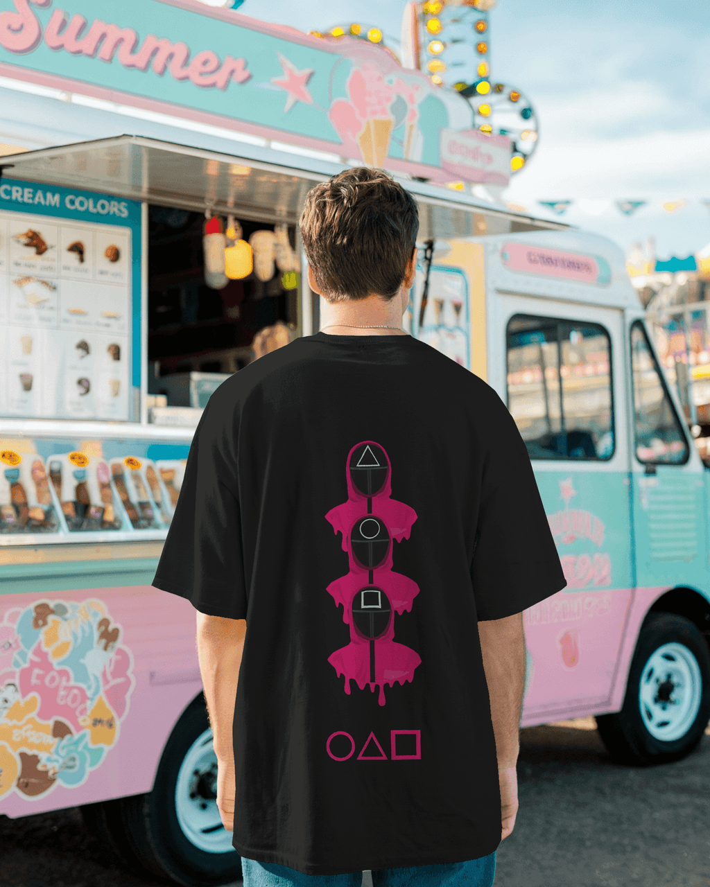 Black oversized Squid Game-themed tshirt from Nitorious Atelier featuring a bold graphic inspired by the iconic series. Made from premium cotton, this tshirt offers ultimate comfort and a trendy, relaxed fit.