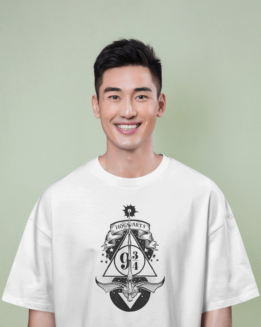 Oversized white Harry Potter t-shirt from Nitorious Atelier featuring a magical graphic design. Made from premium cotton, this t-shirt provides a comfortable and enchanting fit for every fan.