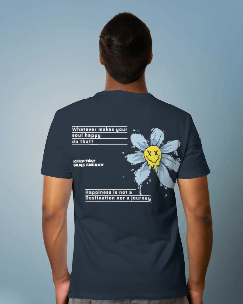 Blue regular fit t-shirt from Nitorious Atelier featuring a cheerful smile print. Made from premium cotton, this t-shirt offers comfort and a positive vibe.