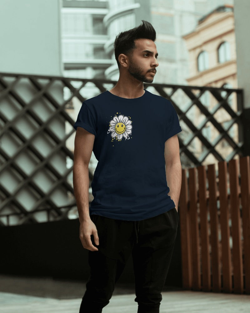 Blue regular fit t-shirt from Nitorious Atelier featuring a cheerful smile print. Made from premium cotton, this t-shirt offers comfort and a positive vibe.