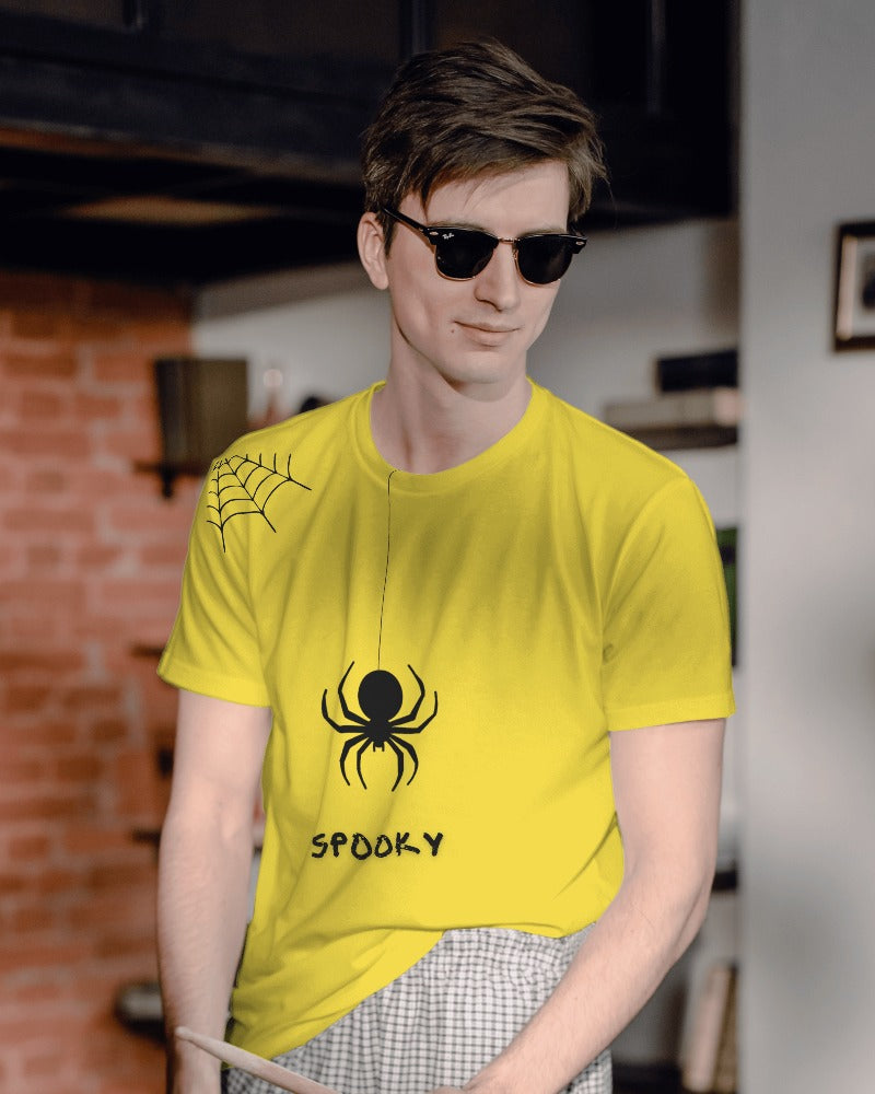 Spooky yellow regular fit t-shirt from Nitorious Atelier. Featuring a fun and eerie spooky graphic, this t-shirt is made from premium cotton for a comfortable and durable wear. Perfect for adding a touch of Halloween spirit to your wardrobe.