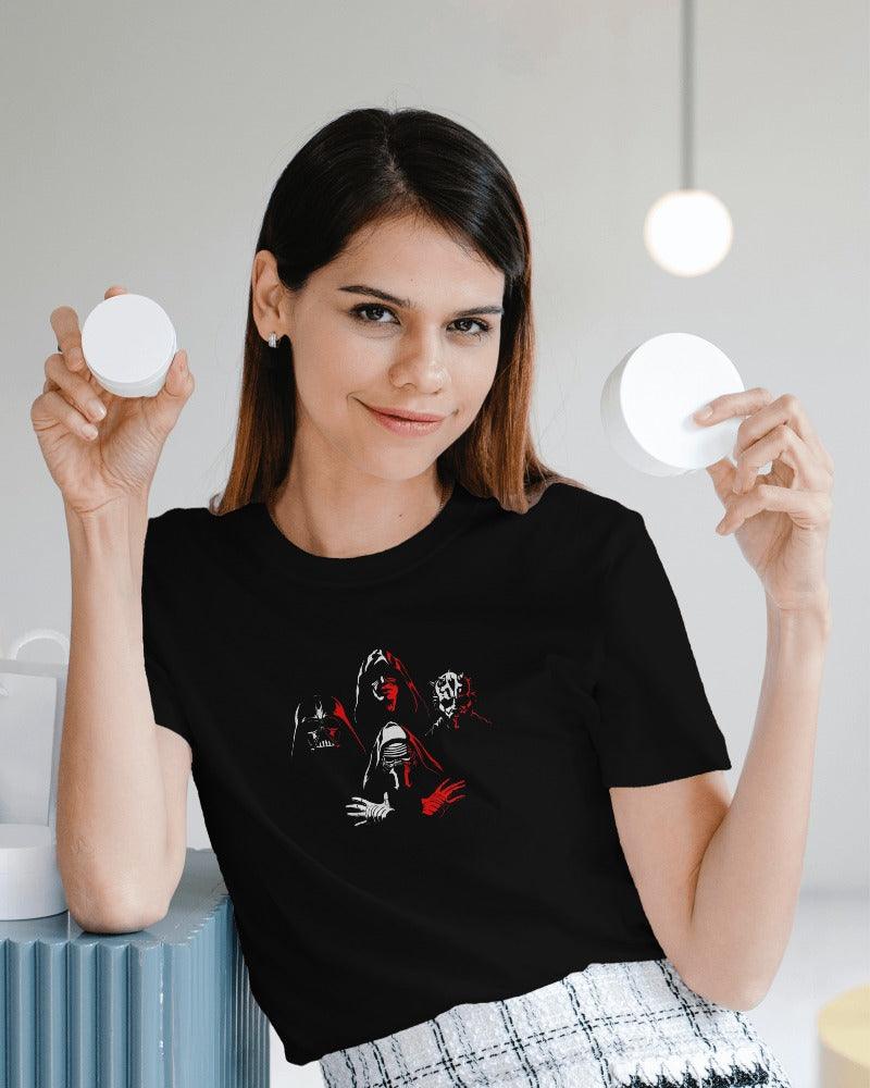Black Star Wars-themed t-shirt from Nitorious Atelier featuring a bold, iconic graphic of the Star Wars logo in the center. Made from premium cotton, this t-shirt offers a comfortable fit with a timeless, geek-chic appeal perfect for fans of the galaxy far, far away.