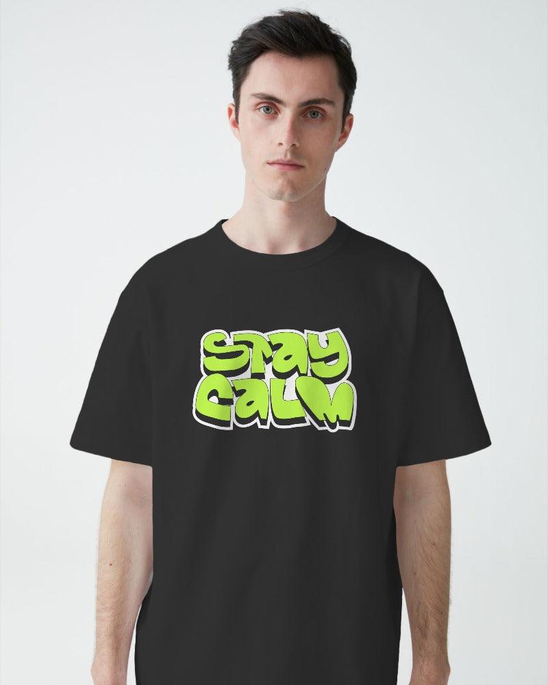 Black oversized 'Stay Calm' t-shirt from Nitorious Atelier. Made from premium cotton, this comfortable and stylish t-shirt features a bold 'Stay Calm' print, perfect for a relaxed and casual look.