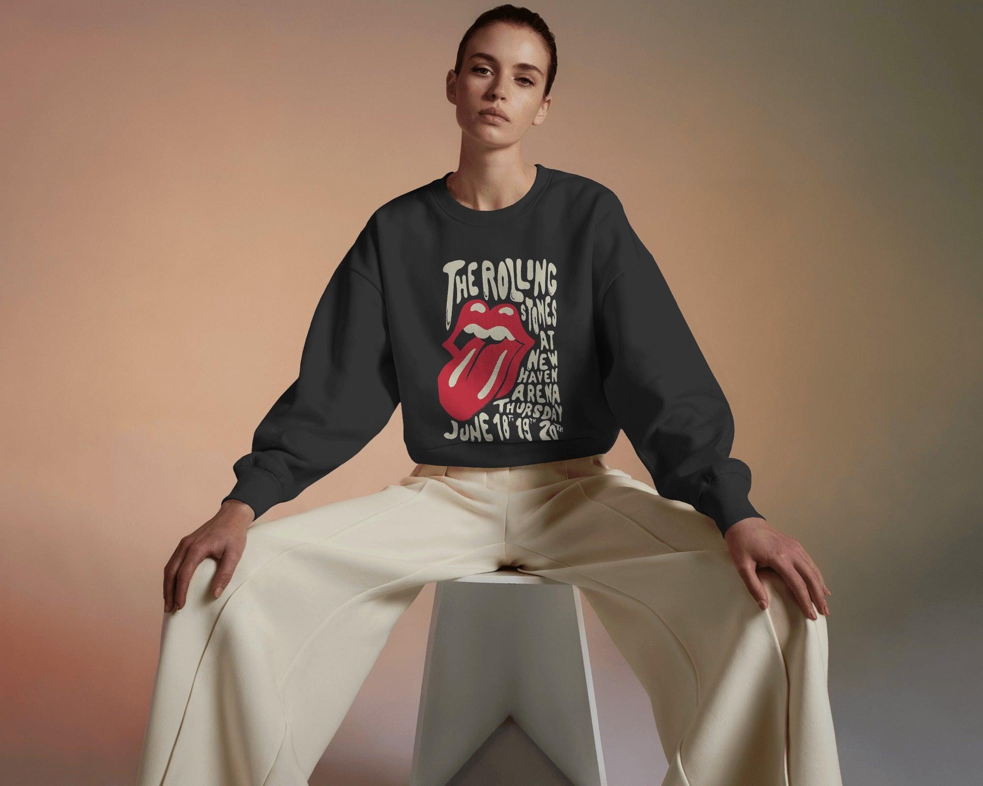 Black luxury "The Rolling Stones" sweatshirt from Nitorious Atelier, featuring a premium design inspired by the iconic rock band. Made from high-quality fabric for superior warmth, comfort, and durability, this sweatshirt offers a relaxed fit with a stylish edge.