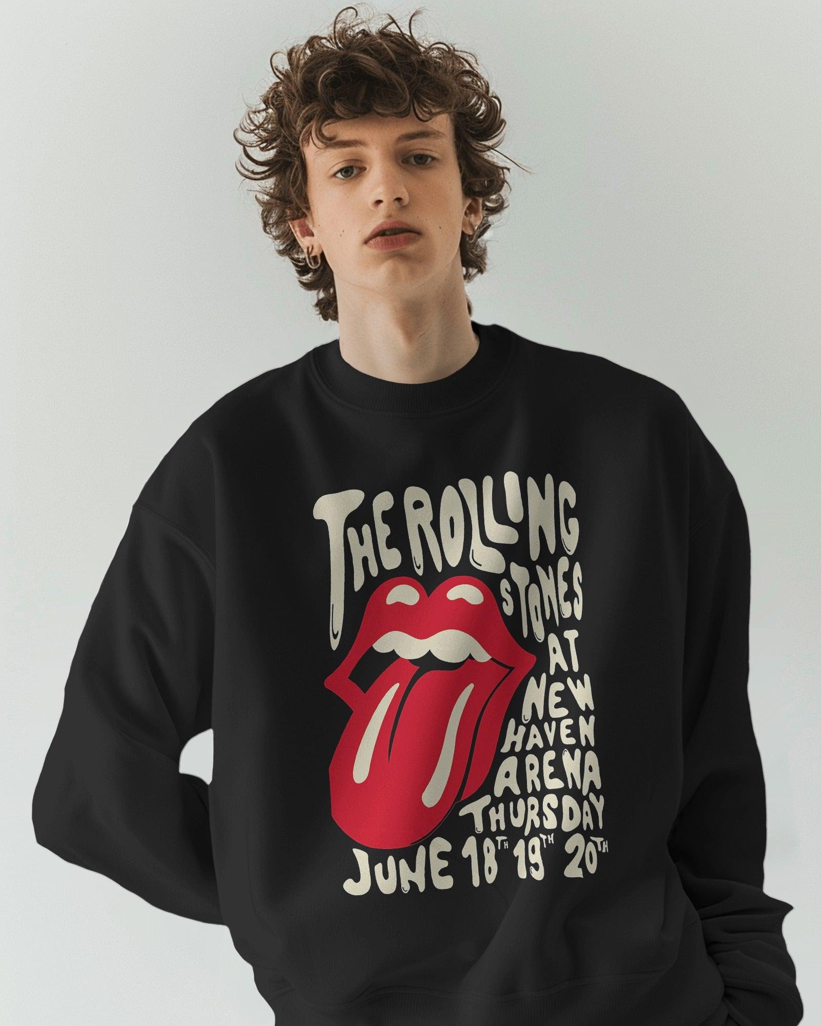 Black luxury "The Rolling Stones" sweatshirt from Nitorious Atelier, featuring a premium design inspired by the iconic rock band. Made from high-quality fabric for superior warmth, comfort, and durability, this sweatshirt offers a relaxed fit with a stylish edge.