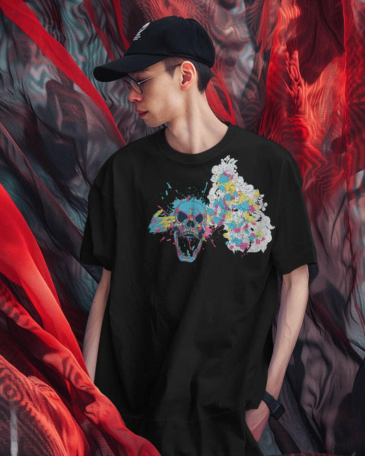 An oversized, color skull Printed tee from Nitorious Atelier, offering comfort and style in equal measure.