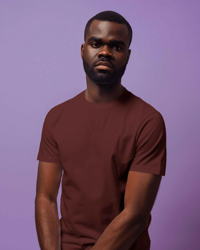 A classic regular-fit Maroon tee from Nitorious Atelier, perfect for everyday wear with its timeless design and superior comfort.