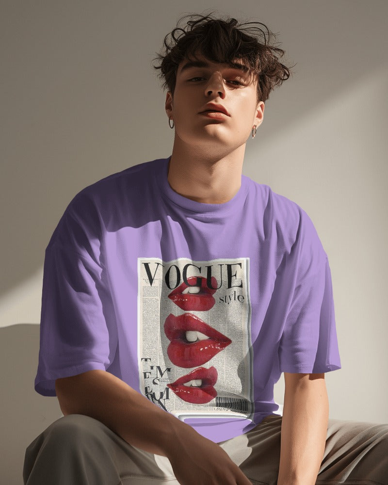 Vogue printed oversized t-shirt in lavender from Nitorious Atelier featuring a chic and stylish Vogue graphic. Made from premium cotton, this t-shirt offers both comfort and a trendy look