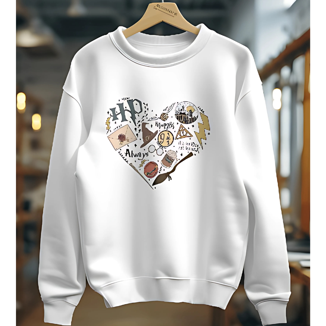 White Harry Potter sweatshirt from Nitorious Atelier featuring a magical graphic design inspired by the wizarding world. Made from soft, premium cotton, this sweatshirt offers both comfort and style for Harry Potter fans.