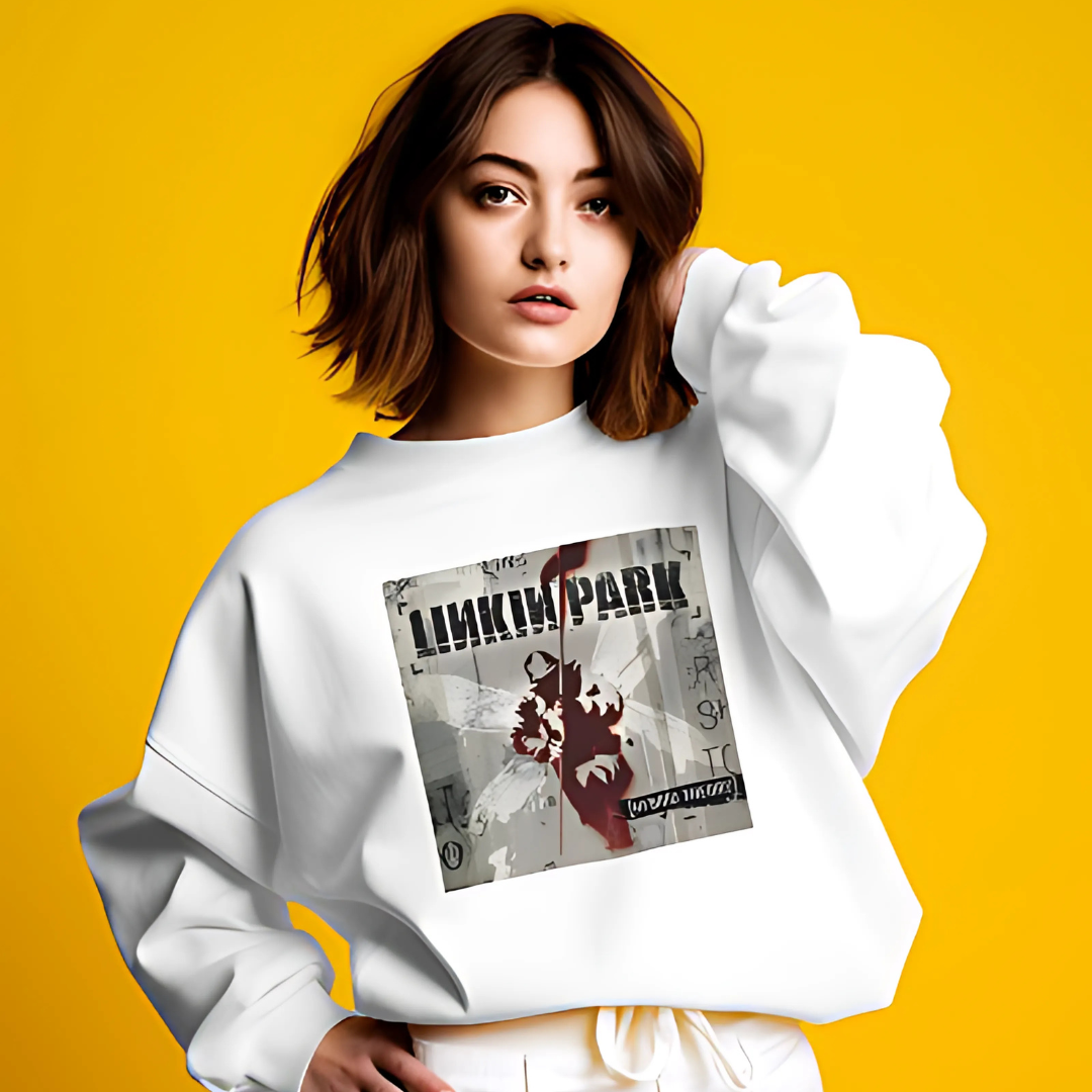 White Linkin Park sweatshirt from Nitorious Atelier featuring a striking graphic inspired by the legendary band. Made from high-quality cotton, this sweatshirt provides a comfortable and stylish fit, perfect for music lovers