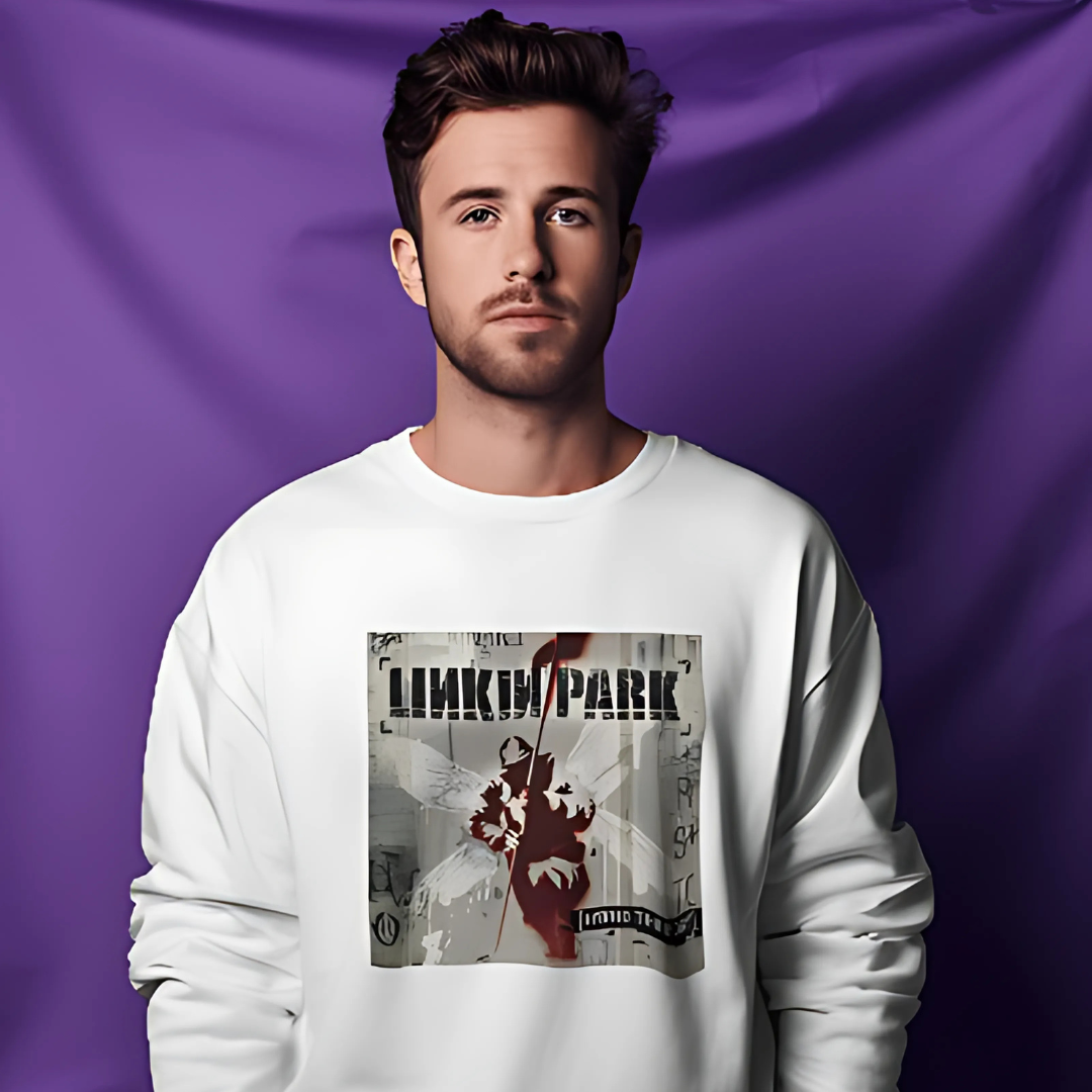 White Linkin Park sweatshirt from Nitorious Atelier featuring a striking graphic inspired by the legendary band. Made from high-quality cotton, this sweatshirt provides a comfortable and stylish fit, perfect for music lovers