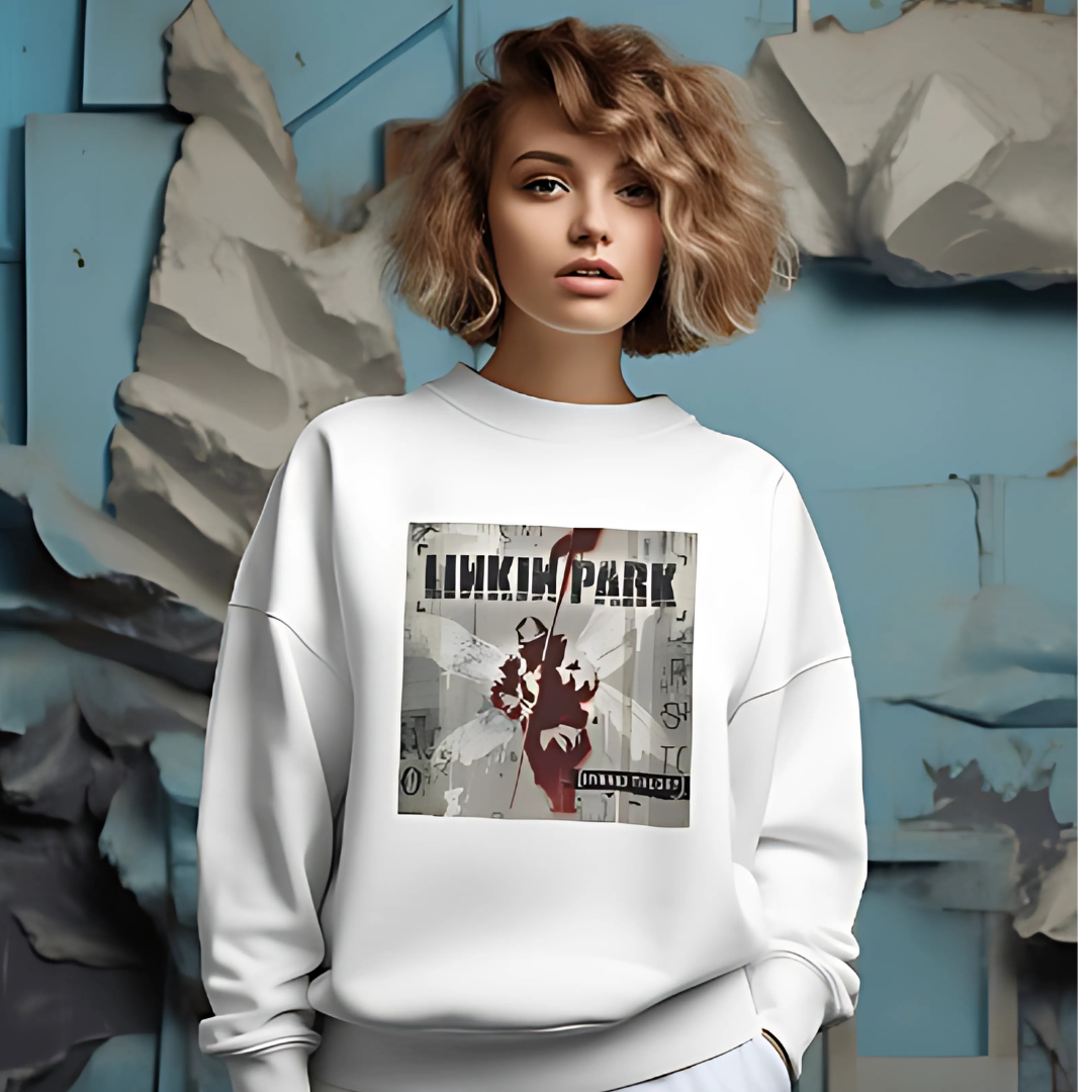 White Linkin Park sweatshirt from Nitorious Atelier featuring a striking graphic inspired by the legendary band. Made from high-quality cotton, this sweatshirt provides a comfortable and stylish fit, perfect for music lovers