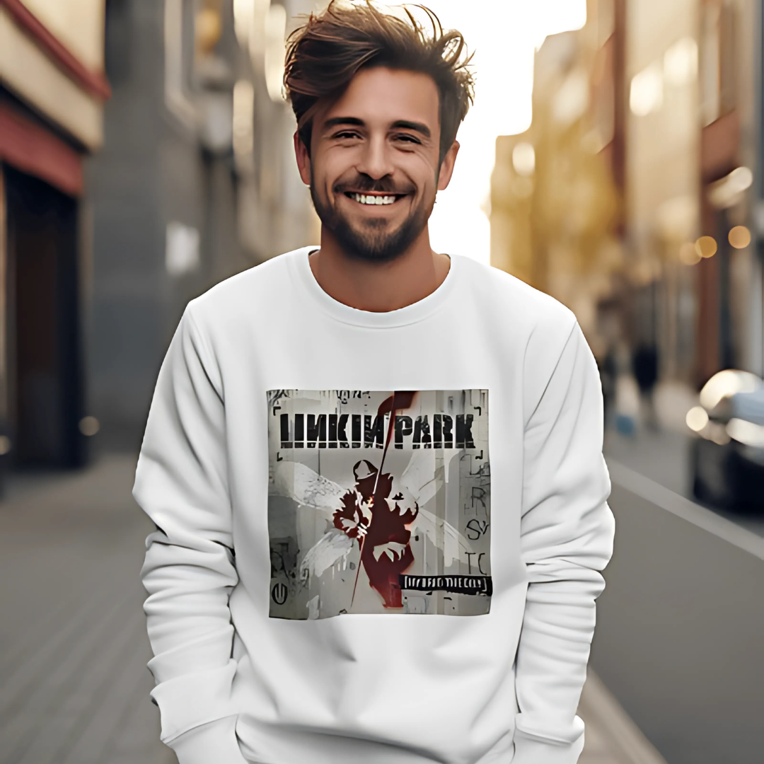 White Linkin Park sweatshirt from Nitorious Atelier featuring a striking graphic inspired by the legendary band. Made from high-quality cotton, this sweatshirt provides a comfortable and stylish fit, perfect for music lovers