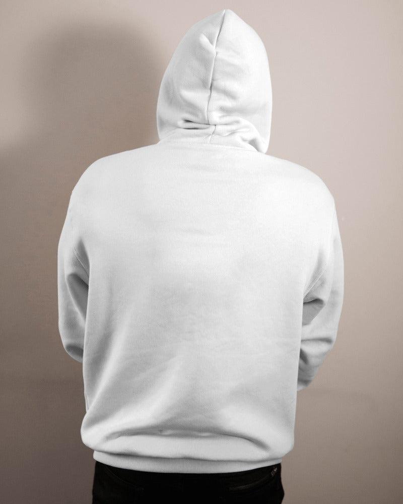Nitorious Atelier white Luxe hoodie made from premium cotton fleece, offering a clean, modern look with ultimate comfort. This hoodie provides a cozy fit and a minimalist design, perfect for stylish, everyday wear.