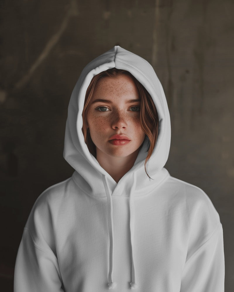 Nitorious Atelier white Luxe hoodie made from premium cotton fleece, offering a clean, modern look with ultimate comfort. This hoodie provides a cozy fit and a minimalist design, perfect for stylish, everyday wear.