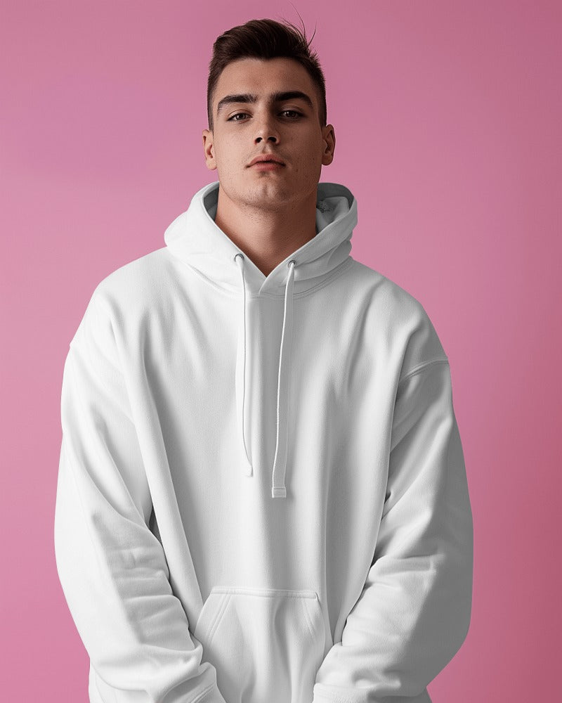 Nitorious Atelier white Luxe hoodie made from premium cotton fleece, offering a clean, modern look with ultimate comfort. This hoodie provides a cozy fit and a minimalist design, perfect for stylish, everyday wear.