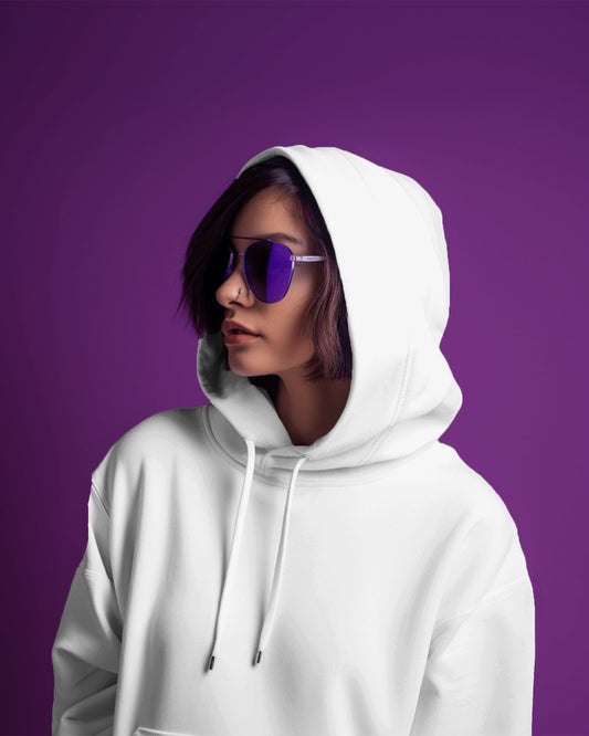 Nitorious Atelier white Luxe hoodie made from premium cotton fleece, offering a clean, modern look with ultimate comfort. This hoodie provides a cozy fit and a minimalist design, perfect for stylish, everyday wear.