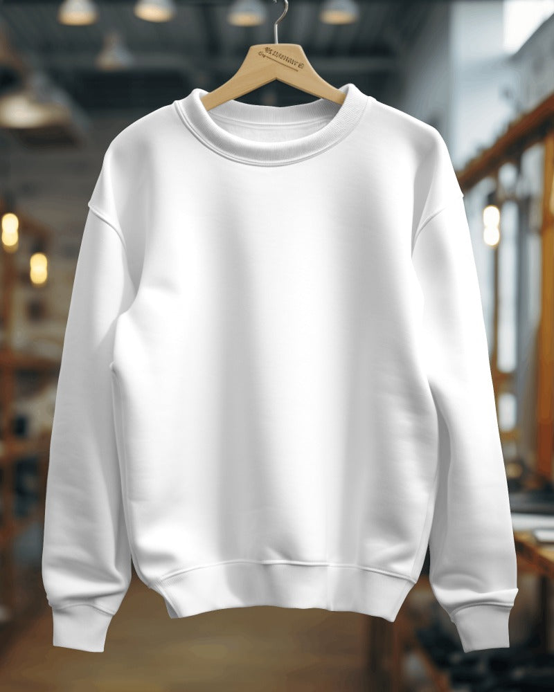 Nitorious Atelier white Luxe Sweatshirt featuring a minimalist design with premium cotton fabric. This stylish and cozy sweatshirt offers a luxurious feel and a perfect fit for all-day comfort.