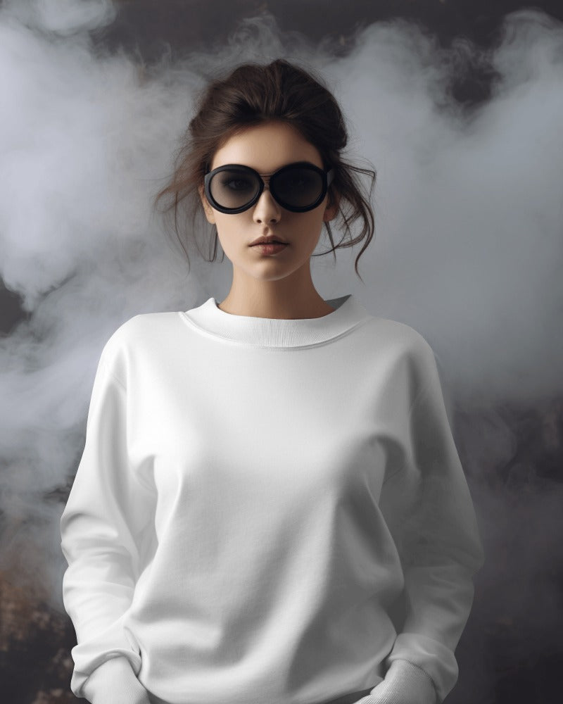 Nitorious Atelier white Luxe Sweatshirt featuring a minimalist design with premium cotton fabric. This stylish and cozy sweatshirt offers a luxurious feel and a perfect fit for all-day comfort.