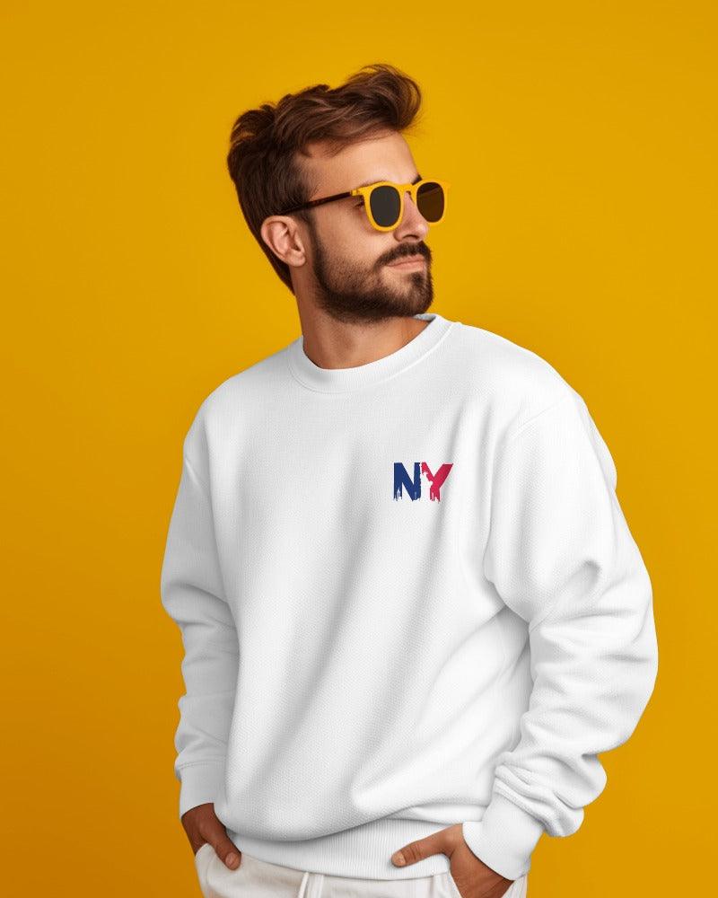 Nitorious Atelier heavy gauge Luxe sweatshirt in white with a bold New York print. Made from premium fabric for warmth and durability, offering a stylish, comfortable look with urban flair.