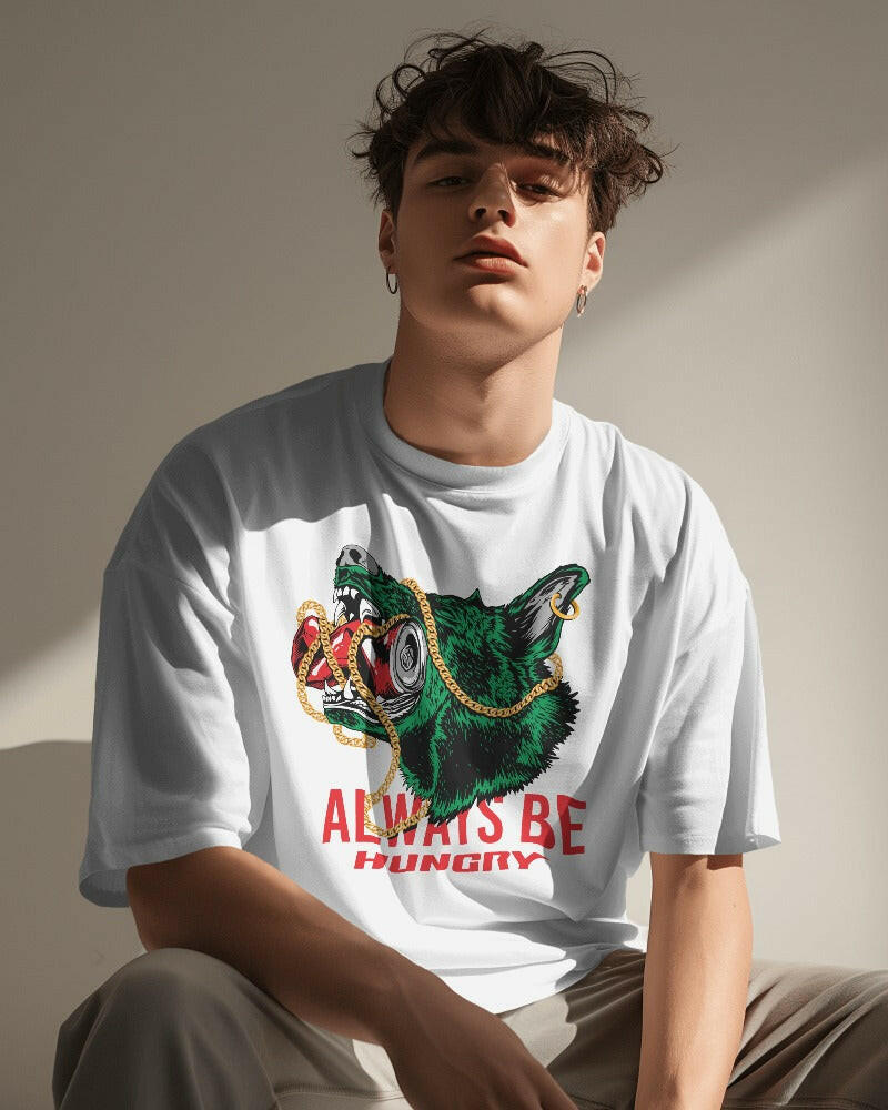 An oversized, Always be hungry Printed tee from Nitorious Atelier, offering comfort and style in equal measure.