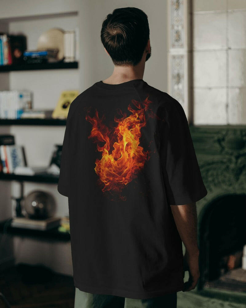 An oversized, fire Printed tee from Nitorious Atelier, offering comfort and style in equal measure.