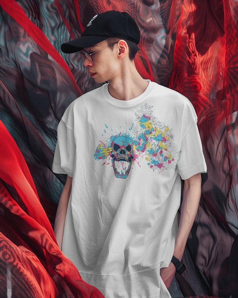 An oversized, color skull Printed tee from Nitorious Atelier, offering comfort and style in equal measure.