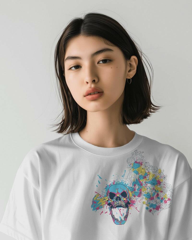 An oversized, color skull Printed tee from Nitorious Atelier, offering comfort and style in equal measure.
