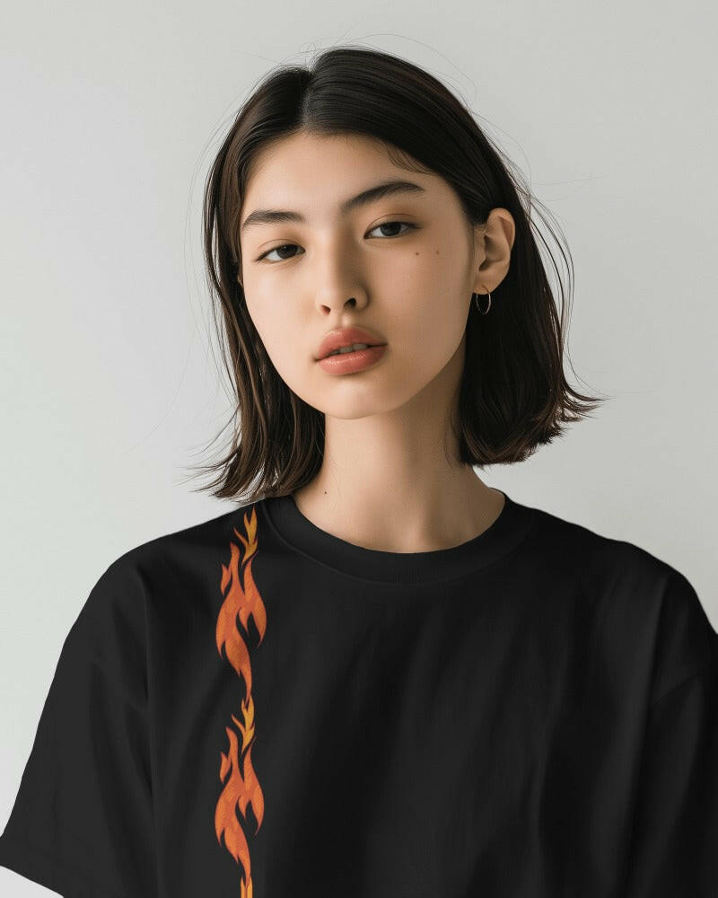 An oversized, fire Printed tee from Nitorious Atelier, offering comfort and style in equal measure.