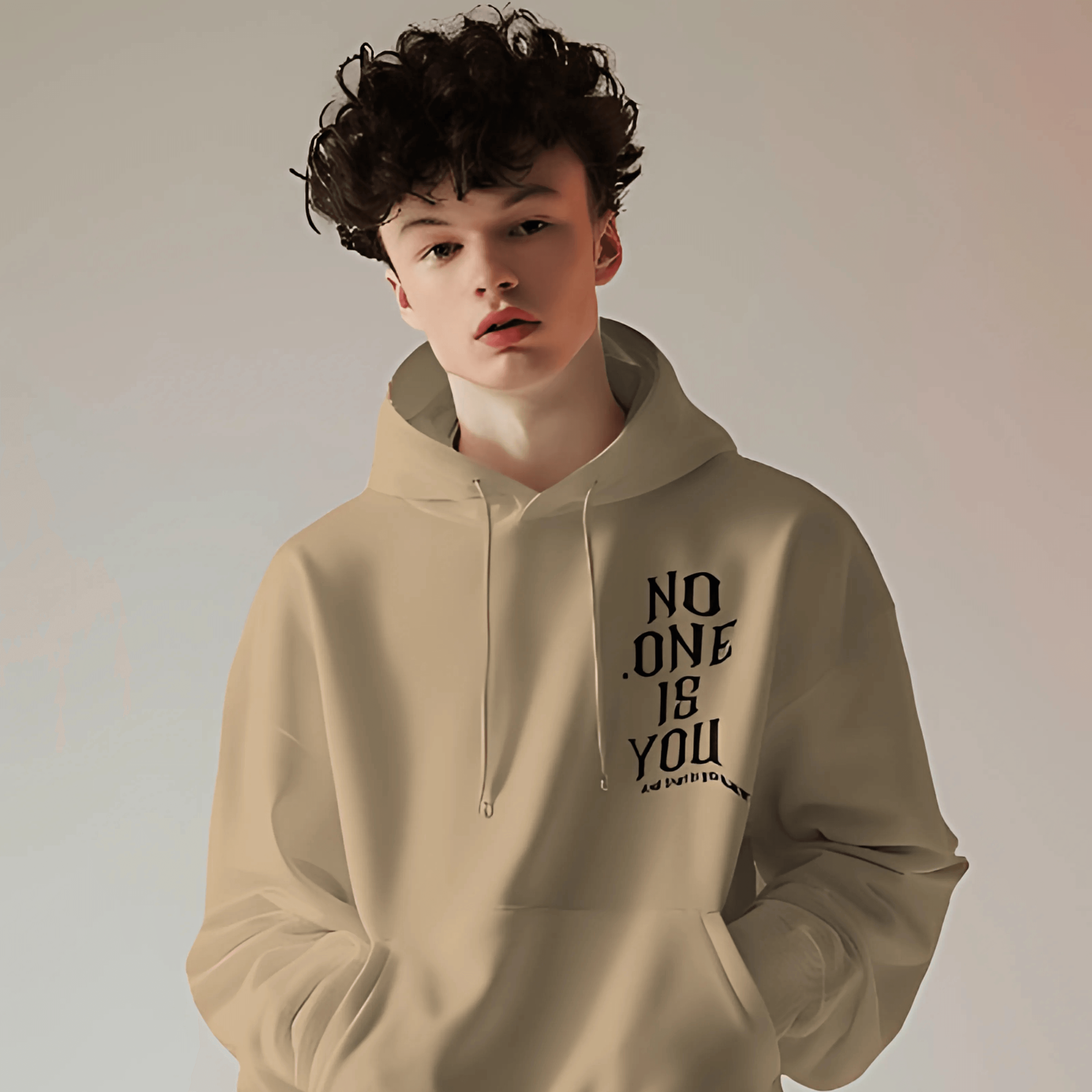 Nitorious Beige Printed Luxe Hoodie.