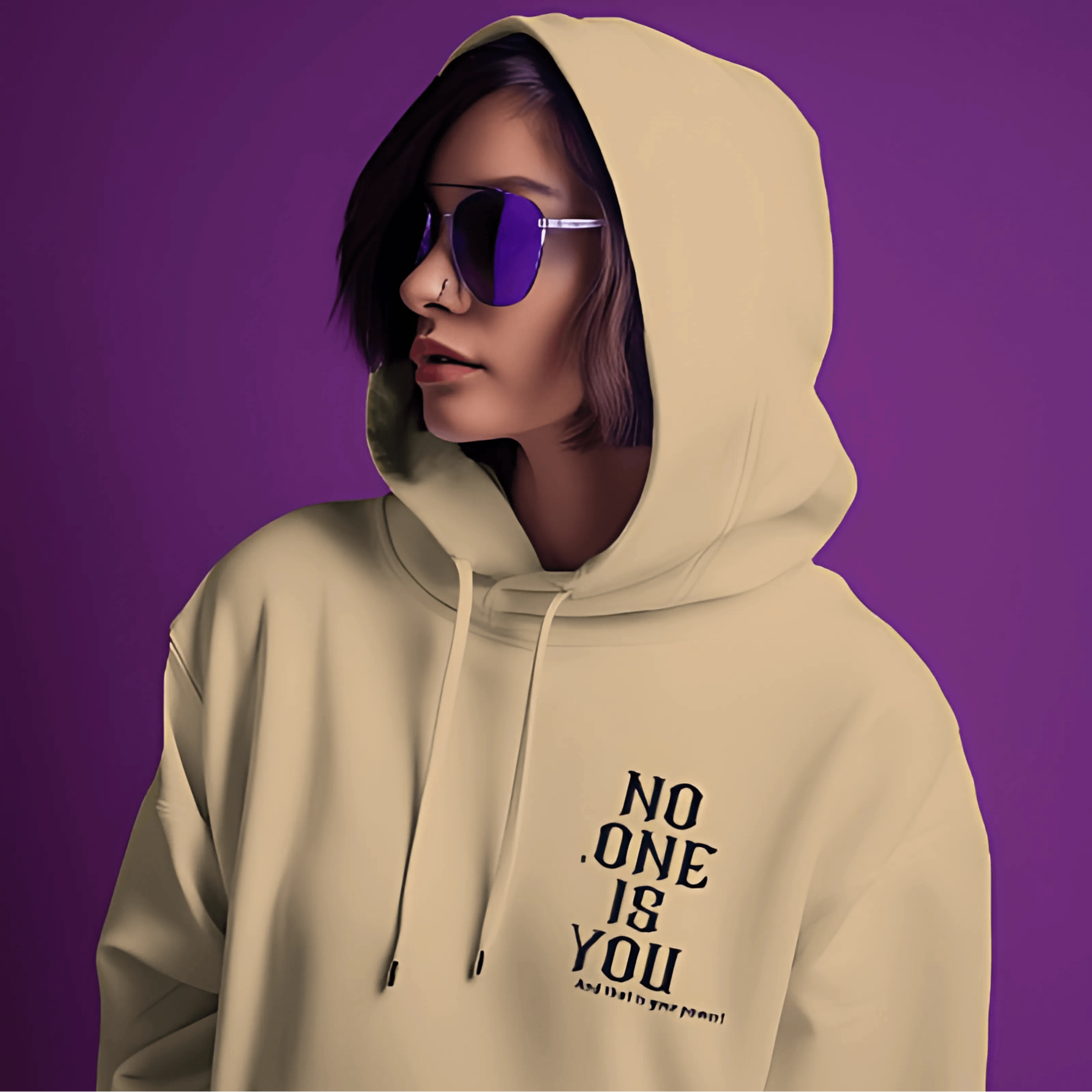 Nitorious Beige Printed Luxe Hoodie.
