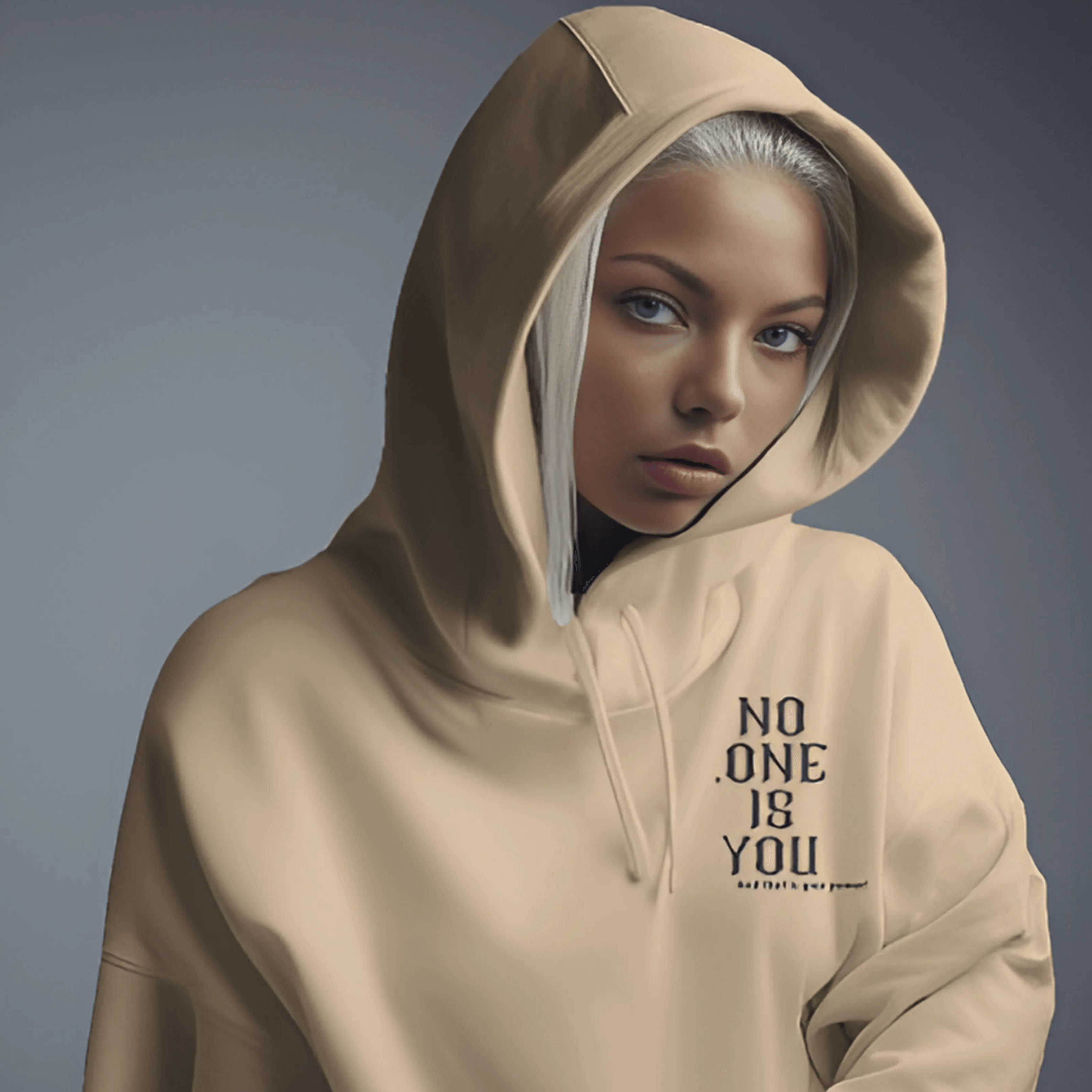 Nitorious Beige Printed Luxe Hoodie.