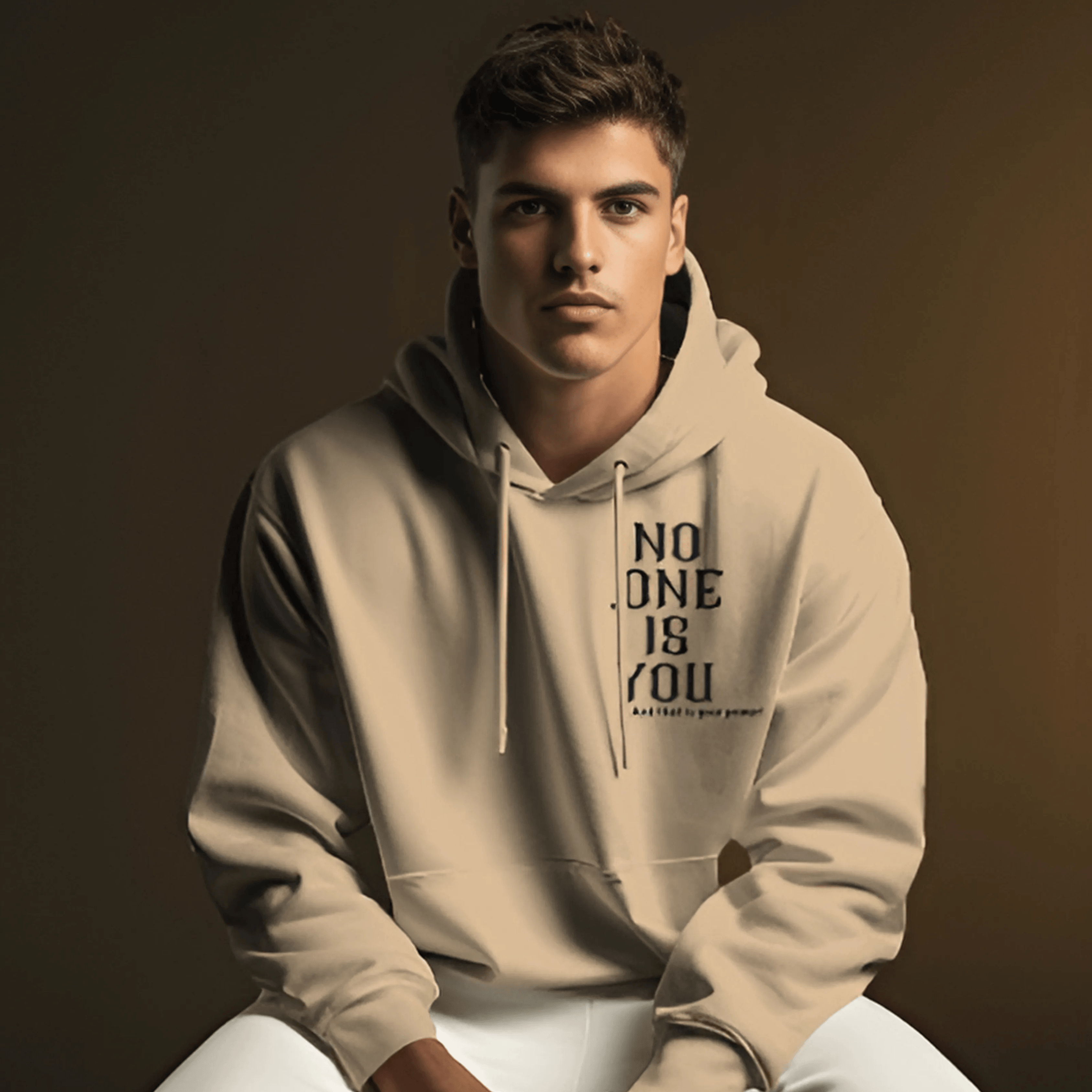 Nitorious Beige Printed Luxe Hoodie.