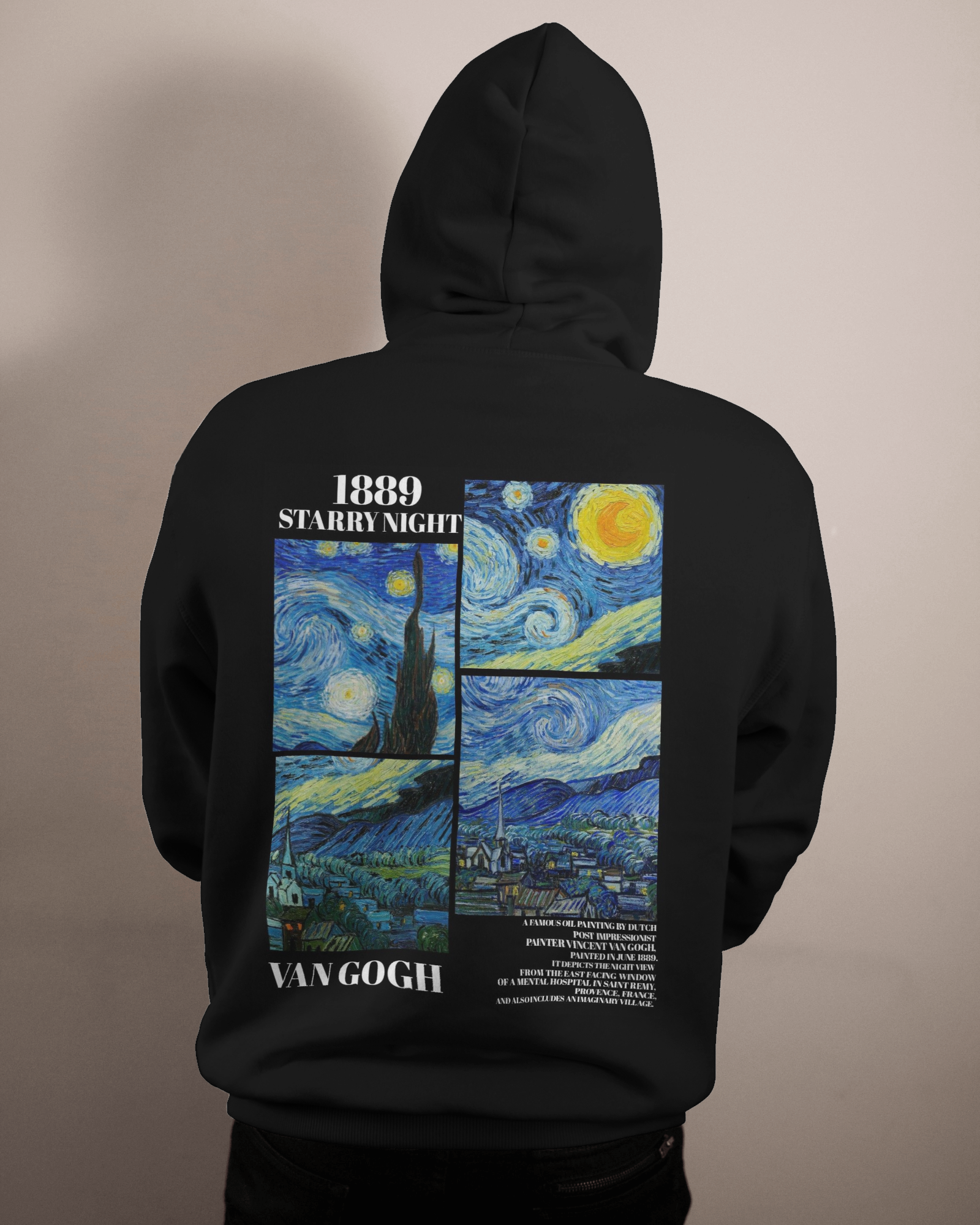 Black hoodie from Nitorious Atelier’s Artist Collection, featuring unique, artistic graphics for a standout look. Made from 100% premium cotton fleece, this hoodie provides a cosy fit with ribbed cuffs and hem, perfect for adding a creative edge to your wardrobe.