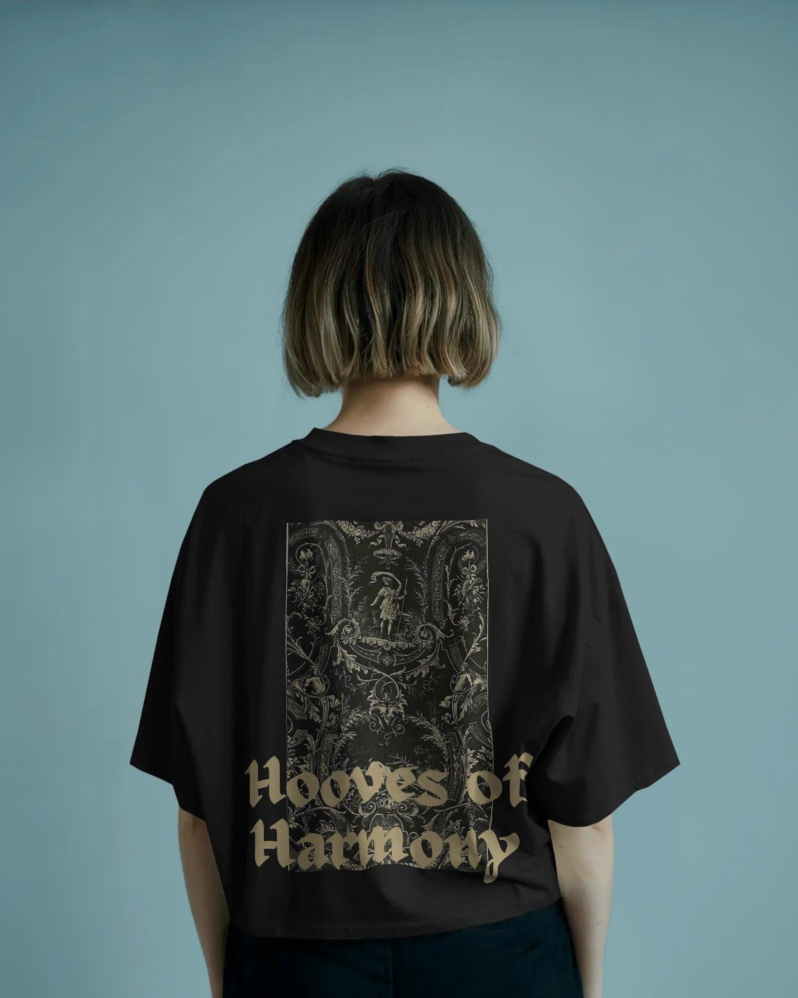 Kilin Harmony Black Oversized T-shirt from Nitorious Atelier featuring a bold harmony-themed graphic. Made from premium cotton for all-day comfort and an elevated streetwear look.